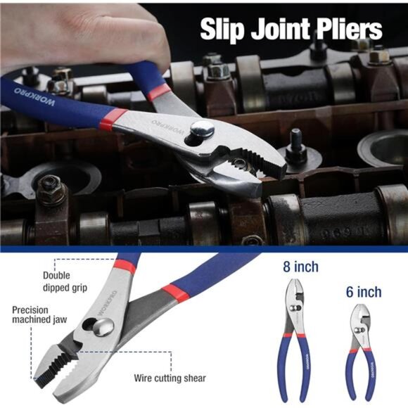Workpro Pliers Set with Groove Joint, Long Nose, Slip Joint - Picture 3 of 8